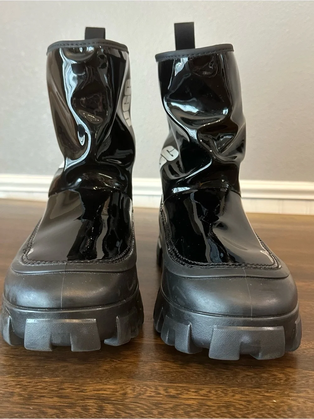 UGG Kids Black Patent Lug-Sole Boots